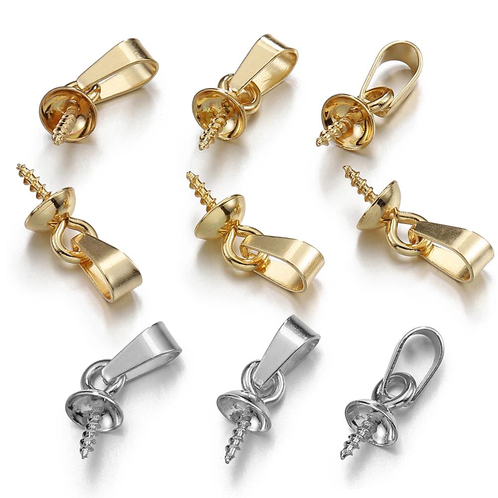 No Fade 20pcs Stainless Steel Pendant Screw Eye Pins Bail Top Drilled Beads End Caps Charms Connectors for Jewelry Making DIY