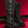 Fashion Black Platform Shoes Long Boots Women's Style Metal Belt Long Boots