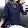 Women's Spring and Autumn Plus Size Lapel Plaid Long Sleeve Slim Top Shirt