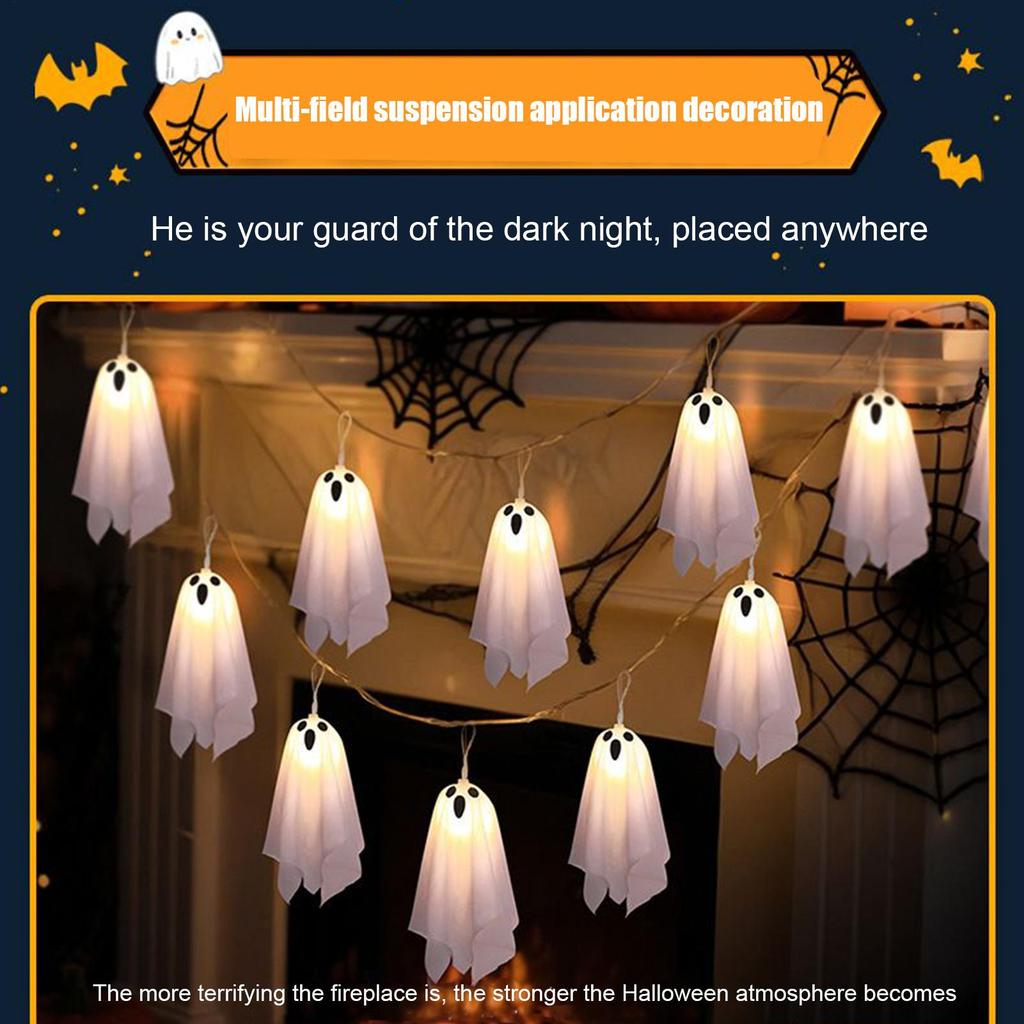 Halloween String Lights LED Halloween Lights String Ghost Decor 10 Pieces 8 Modes Ambient Lighting for Home Outdoor Patio Porch