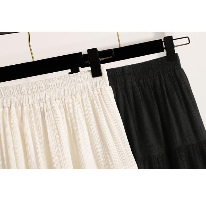 Dimanaf 2025 Plus Size Summer Elastic Long Skirts High Waist Casual Women Loose Skirt Pleated Fashion Vintage Maxi