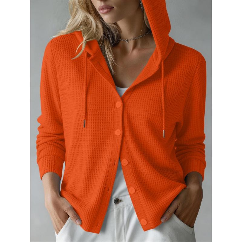 Cappotto Cardigan da Donna con Cappuccio, Manica Lunga, a Maglia Waffle