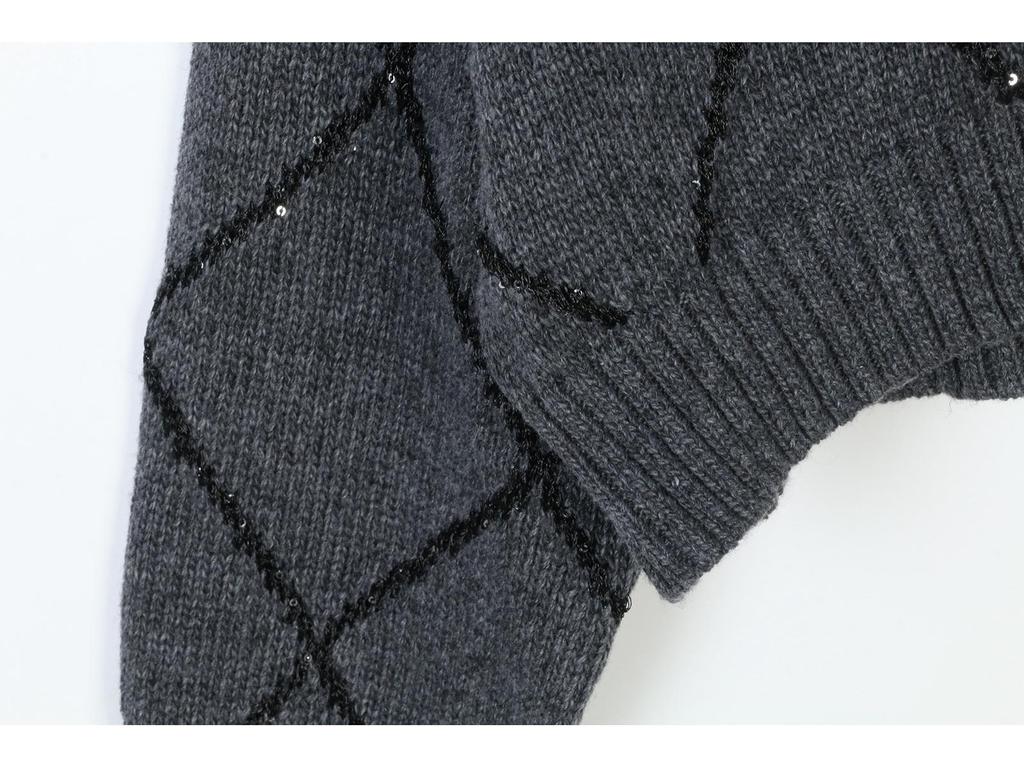 French Spring Diamond Sequin V-Neck Cardigan: Versatile, Loose-Fit, Fashionable Knit Jacket