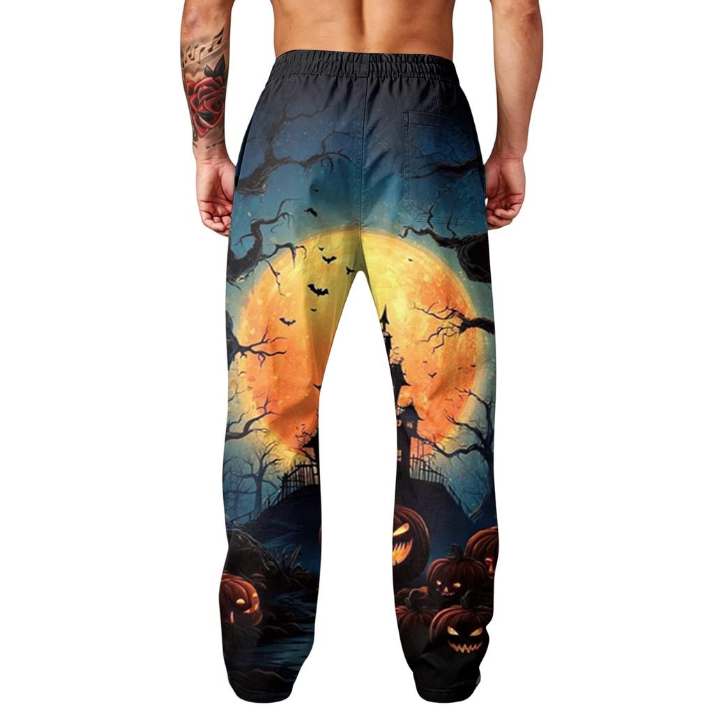 Men's Halloween Printed Sweatpants with Pockets Loose Fit Jogger Pants for Sports