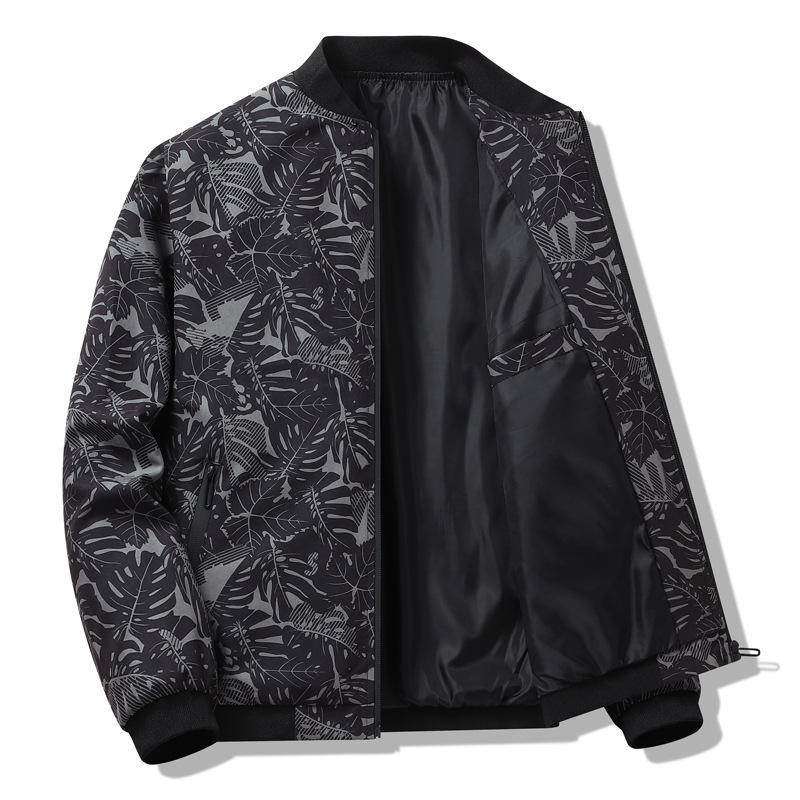 

Maple Leaf Flower Baseball Collar Jacket - Spring/Autumn Fashion Trend, Youth Versatile Thin Cardigan 3XL чорний