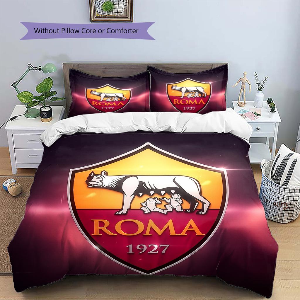 AS Roma con Sfondo Colosseo Set Copripiumino con Fantasia Decorazione per la Casa Regalo (1 * copripiumino + 2 * federe senza imbottitura)
