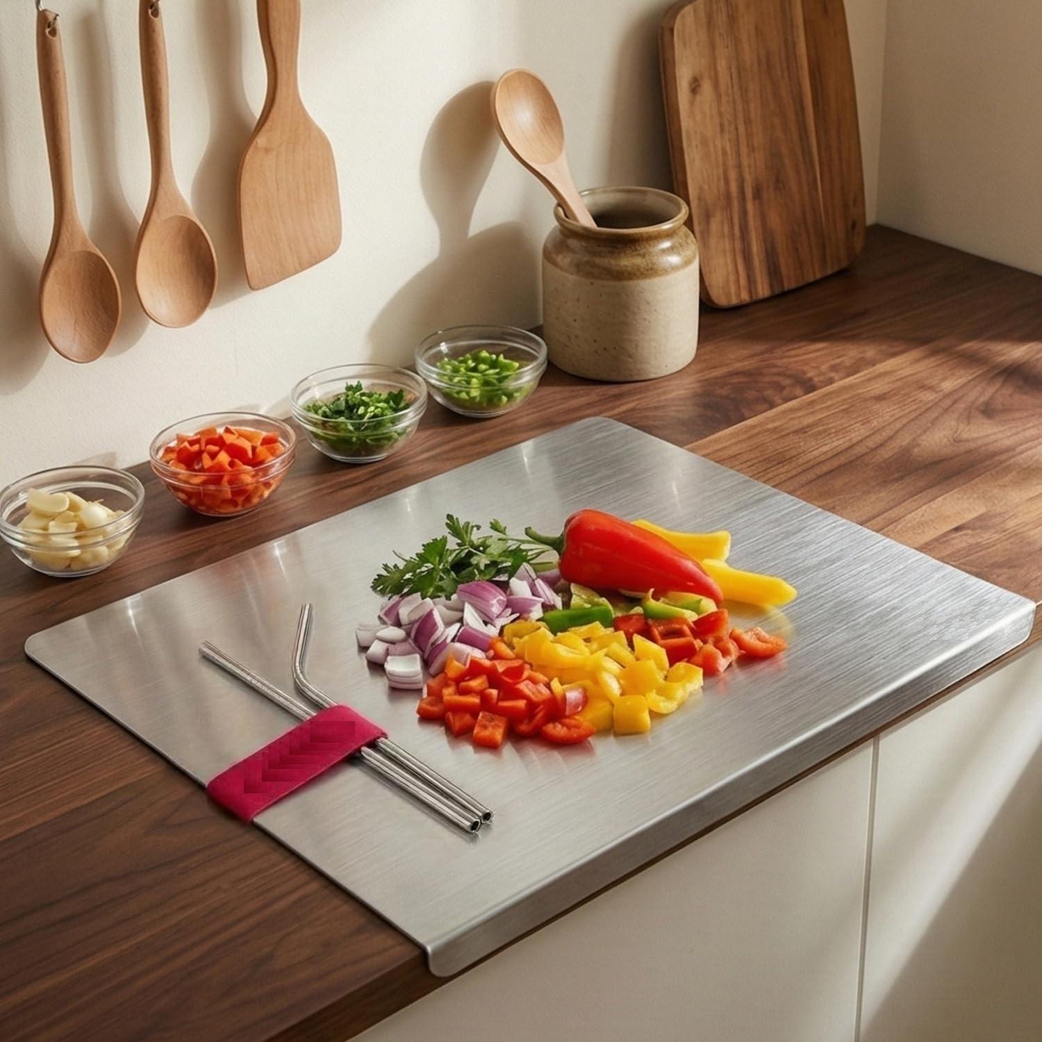 Stainless Steel Chopping Board for Kitchen,Fruit and Vegetable Cutting & Chopping Board (Pack of 1) M серебряный
