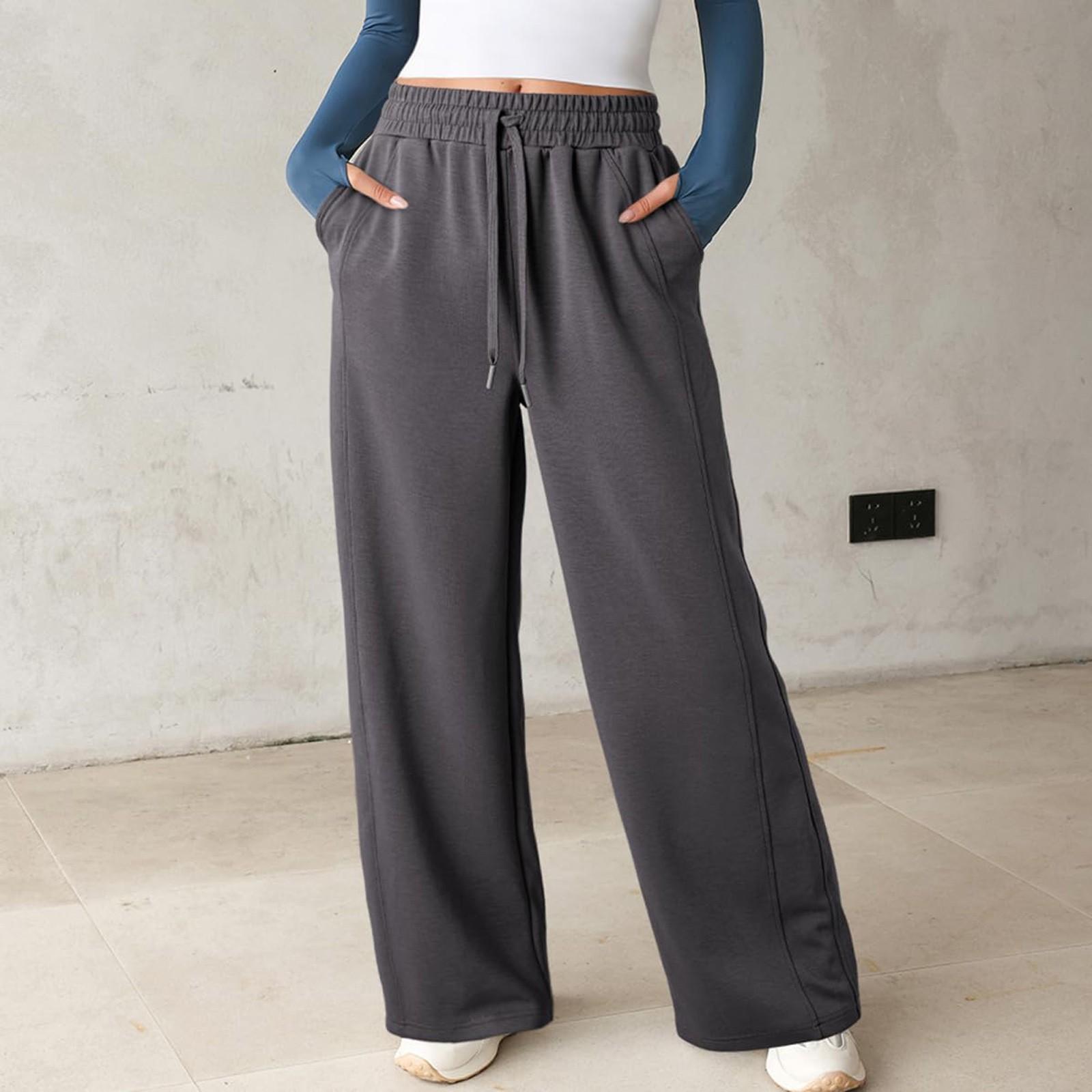 

Женские спортивные брюки с высокой талией и карманами, спортивные брюки, однотонные повседневные брюки S