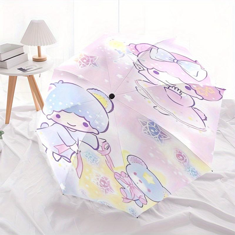 Little Twin Stars,Sanrio Characters Automatic Folding Umbrella-Simple 8-Rib Design, Bright Cartoon Pattern, Durable Iron Frame, Suitable For