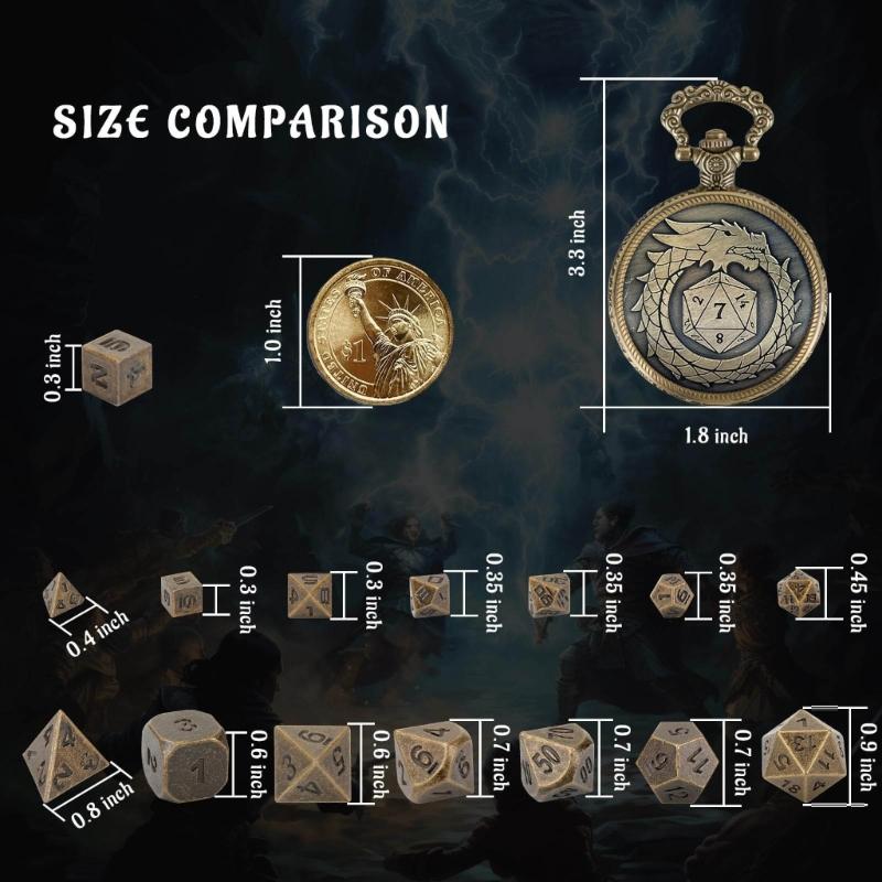 Polyhedral Micro Cubes Vintage Pocket Watch with Micro Polyhedral Set Alloy Material for Tabletop RPG and Card Games