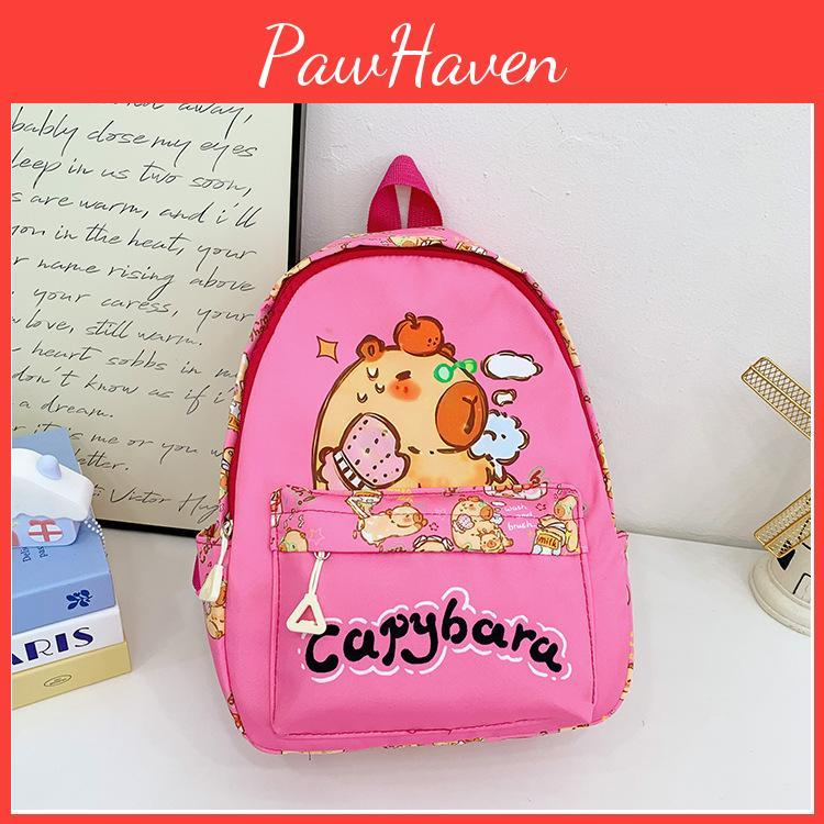 Cute Capybara Cartoon Bath Sun Letter Print Children Backpack For Use Daily