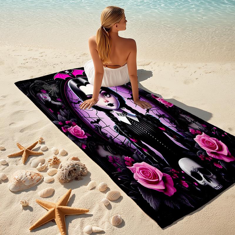 1pc Wednesday (4) Beach Towel, Comfortable and Thick, and Swimming/Bath/Picnic/Camping Towel, Suitable for Seaside Beaches