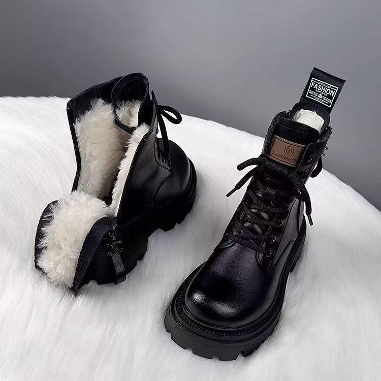 Soft leather Martin boots women's 2025 winter new British style soft leather thick-soled medium heeled versatile retro locomotive short boots women