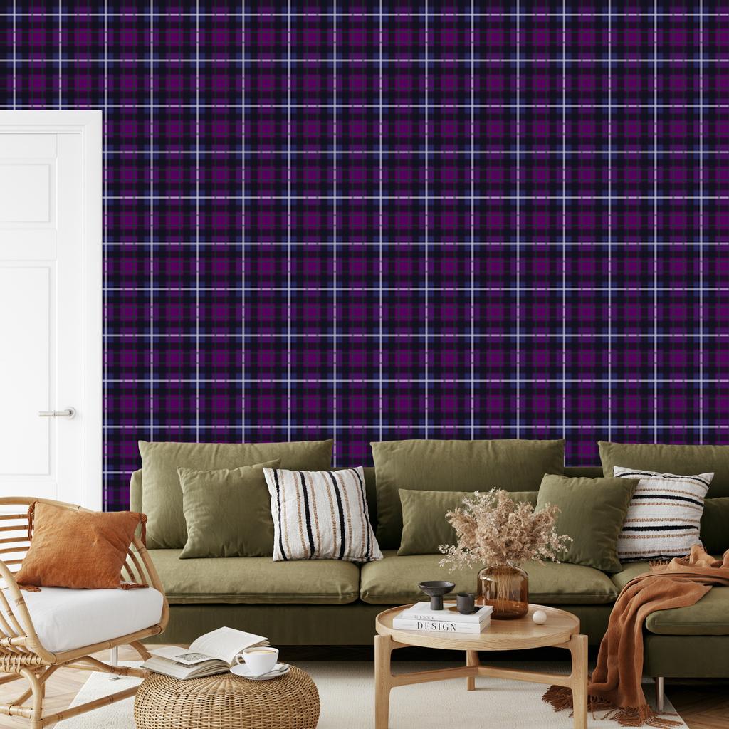 Purple Plum and Indigo Check Wallpaper for Living Room and Bedroom 50x1000