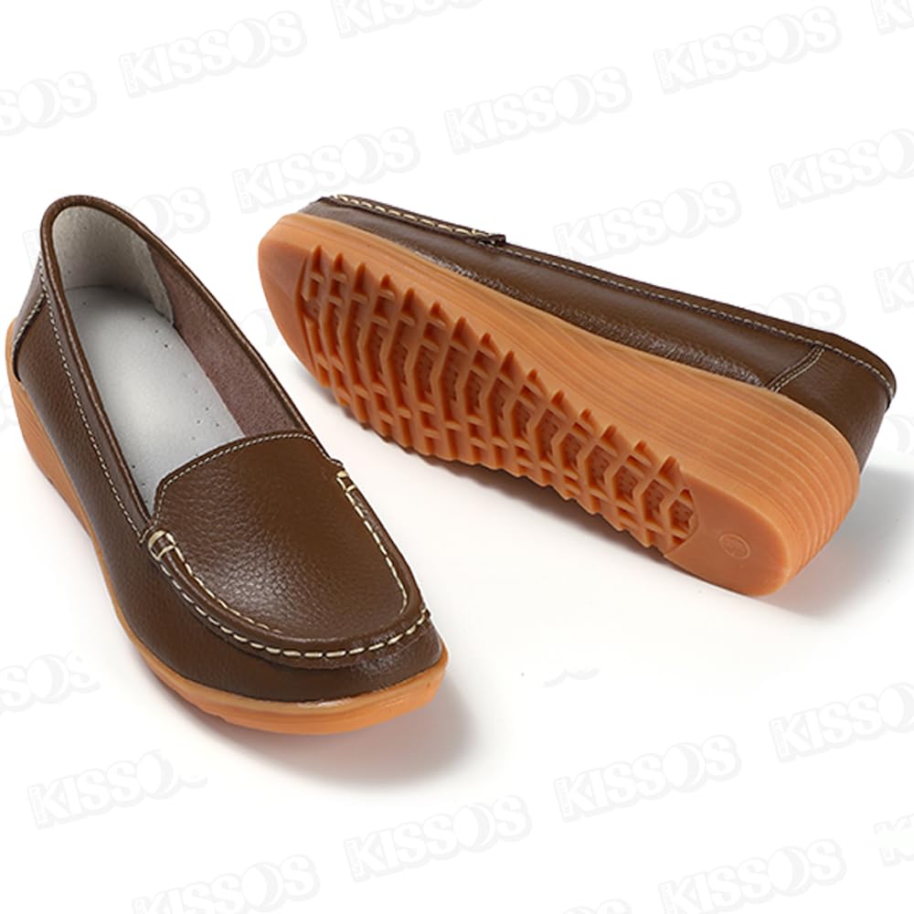 KISSOS Women's Loafers, Driving Shoes, Slip-On Flats, Casual Shoes (Khaki, Size 24.5cm (39))