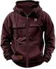 Men's Multi-Pocket Leather Patch Hoodie for Autumn/Winter – European & American Youth Style Sweatshirt Jacket