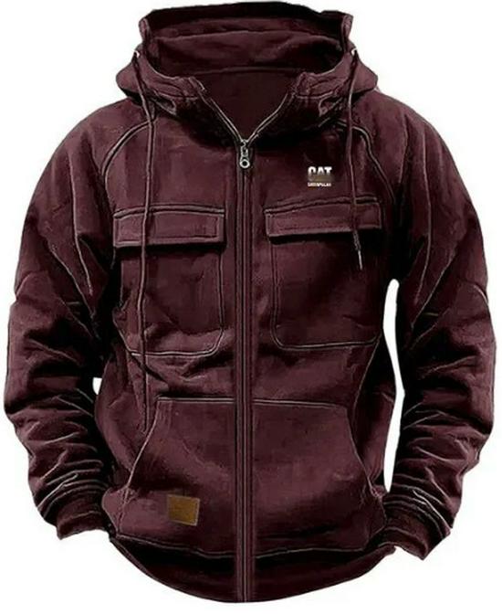 Men's Multi-Pocket Leather Patch Hoodie for Autumn/Winter – European & American Youth Style Sweatshirt Jacket