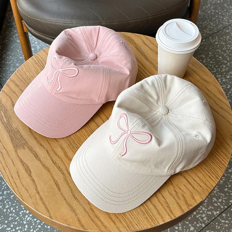 Yiran Bag Women's Pink Korean Bowknot Embroidery Baseball Hat For Soft Cotton Snapback Y2k Girls Peaked Cap Outdoor Travel Sunshade Hat Cm