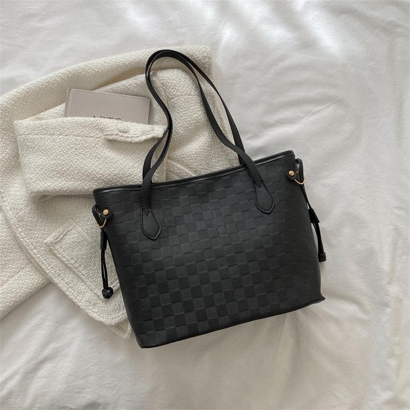 Large Capacity Women Casual Fashion Solid Plaid Daily Tote Shoulder Bag