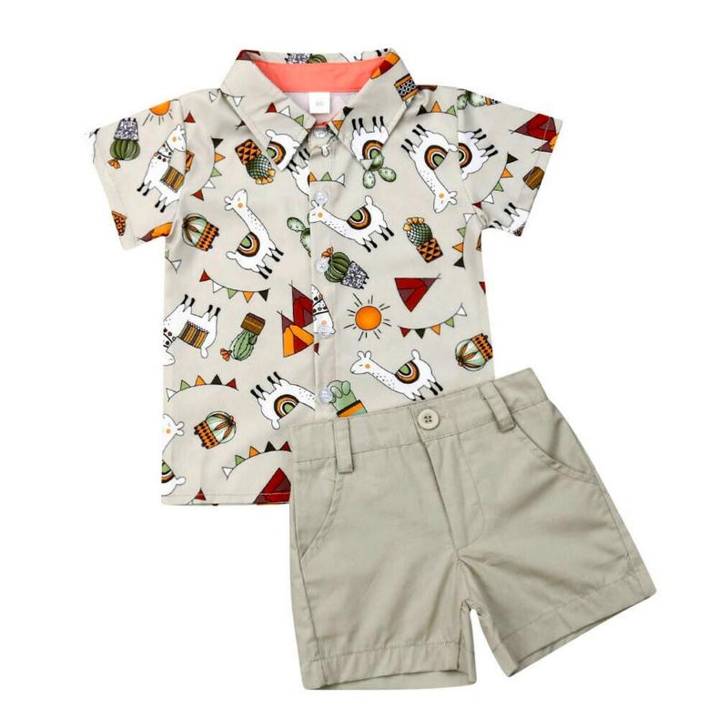 Kids Dinosaur Shirt Set Summer Boys Casual Short-sleeved Shorts Solid Color Set