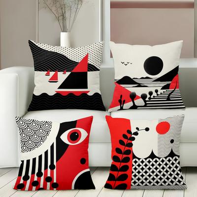 Modernes Geometrisches Muster Rote Schwarze Weiße Wurfkissen Polyester Kissenbezug, Sofa Dekorative Kissenhülle Kopfteilkissen
