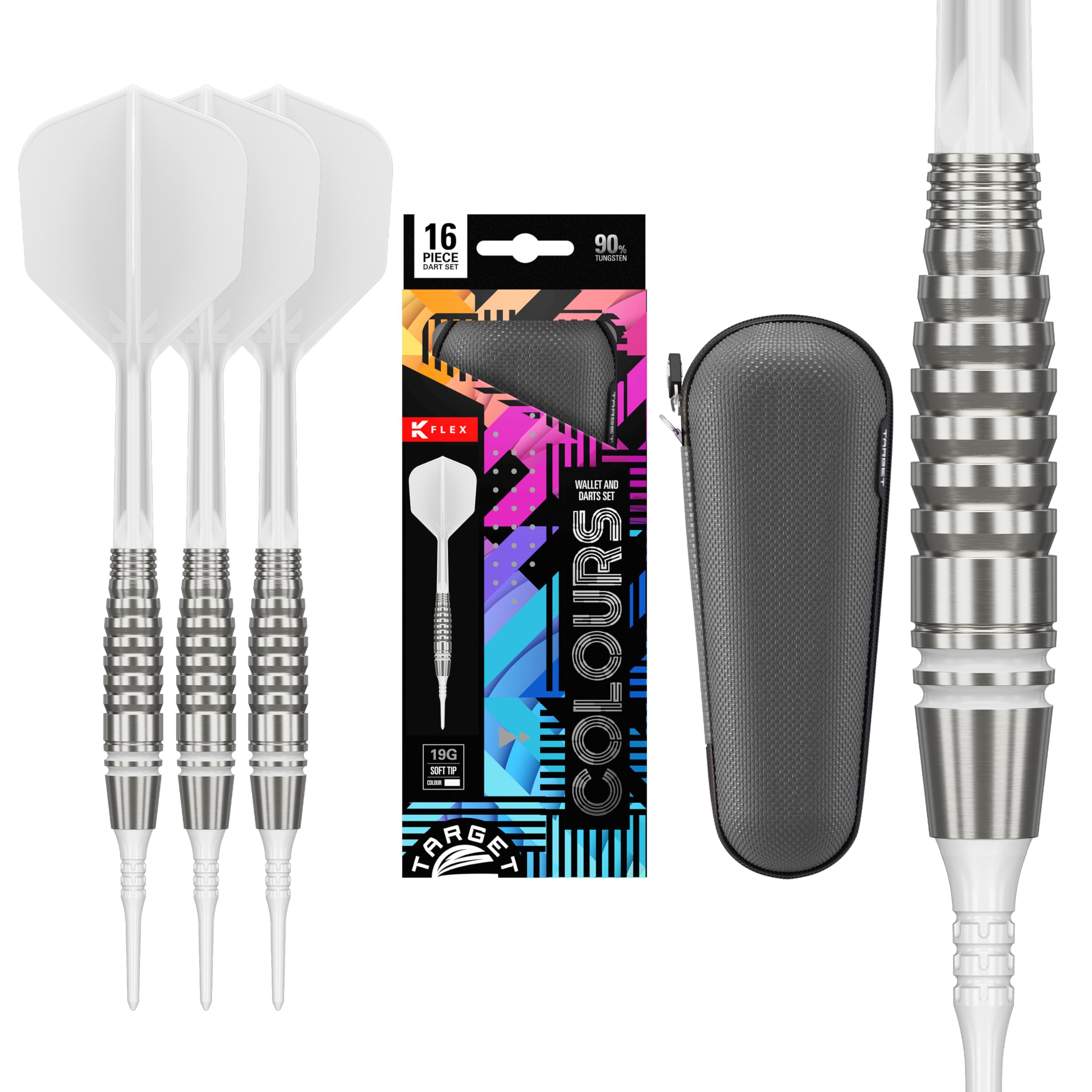 

TARGET COLOURS GEN4 WHITE 90% Tungsten 19g 2BA Soft Tip Darts белый