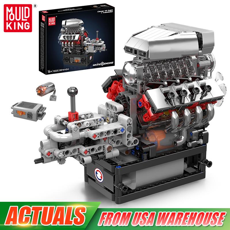 Mould King 10225 Technisches Motor-Spielzeug Der motorisierte V8-Auto-Motor Baustein Montage Motorstein-Set Weihnachtsgeschenk für Kinder