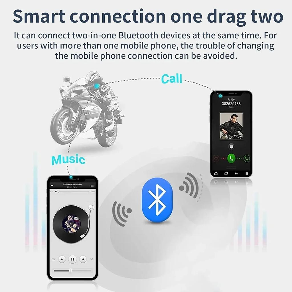 BT12C Wireless Bluetooth 5.3 Motorcycle Helmet Headset Motor Bike Handsfree Stereo Earphone Speaker Moto Earphone Headphone