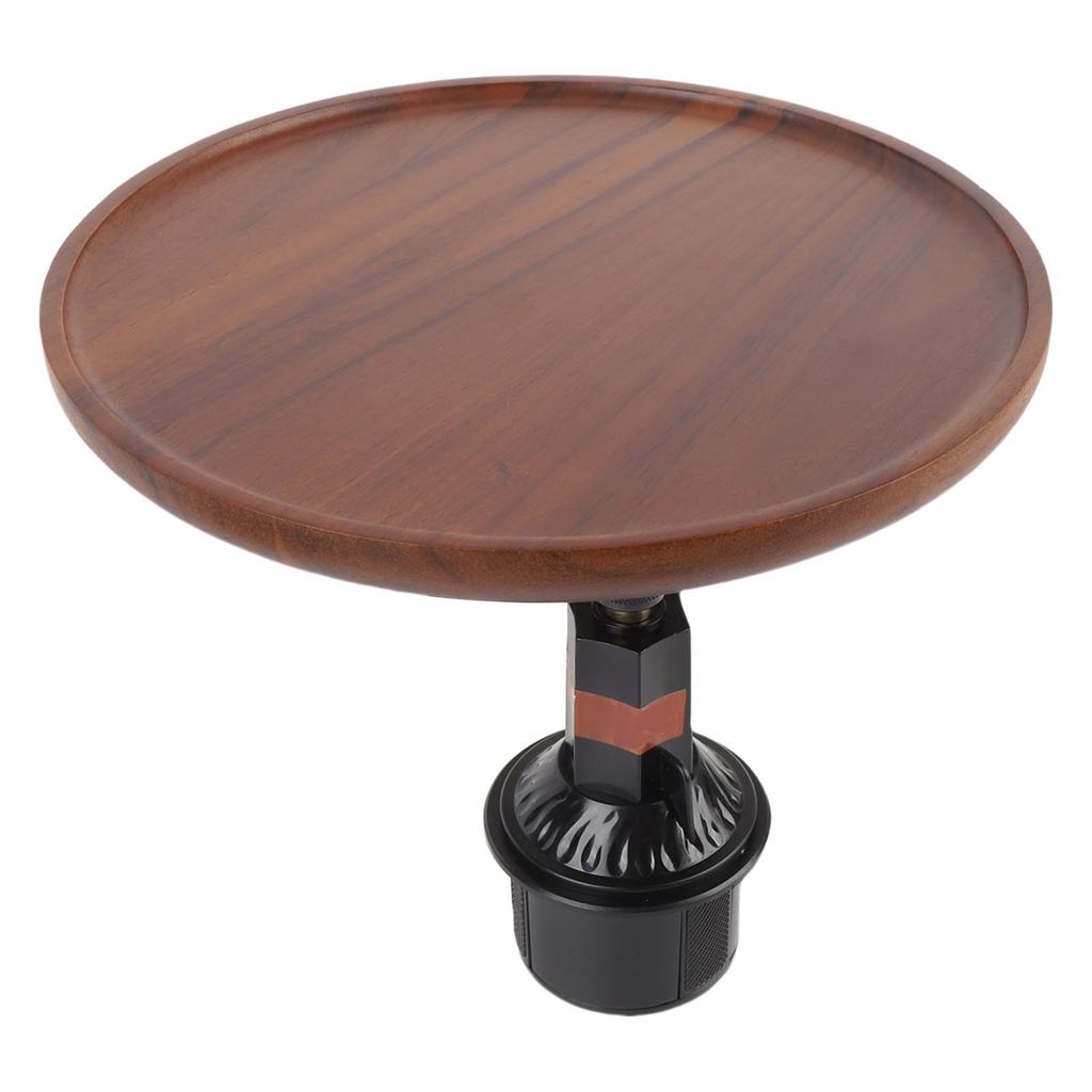 360 degrees Rotating Car Cup Holder Tray with Silicone Pad Wooden Cup Holder Food Table for Most Cup Holders Front