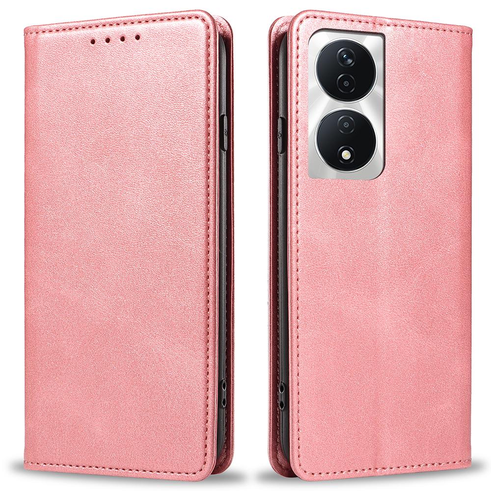 

For Honor X7b 4G/90 Smart Case Strong Magnetic PU Leather Phone Cover Calf Texture Rose Gold