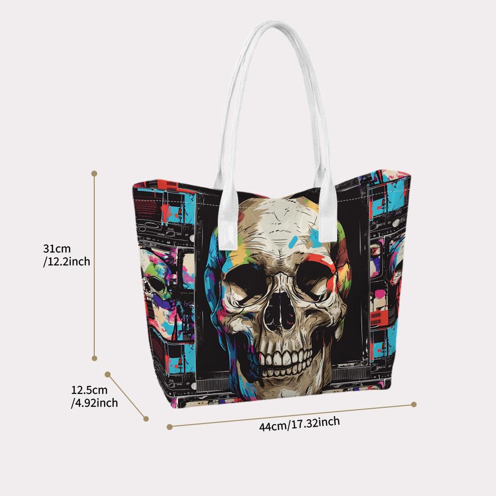 Colorful Skull Print Tote Bag Fashion Daily Casual Shoulder Bag For Street Wear