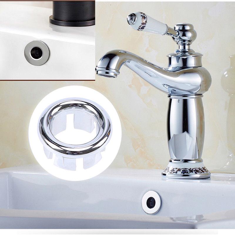 Buy Round Bathroom Sink Overflow Cover ABS Chrome Basin Sink Tidy Insert Replacement at