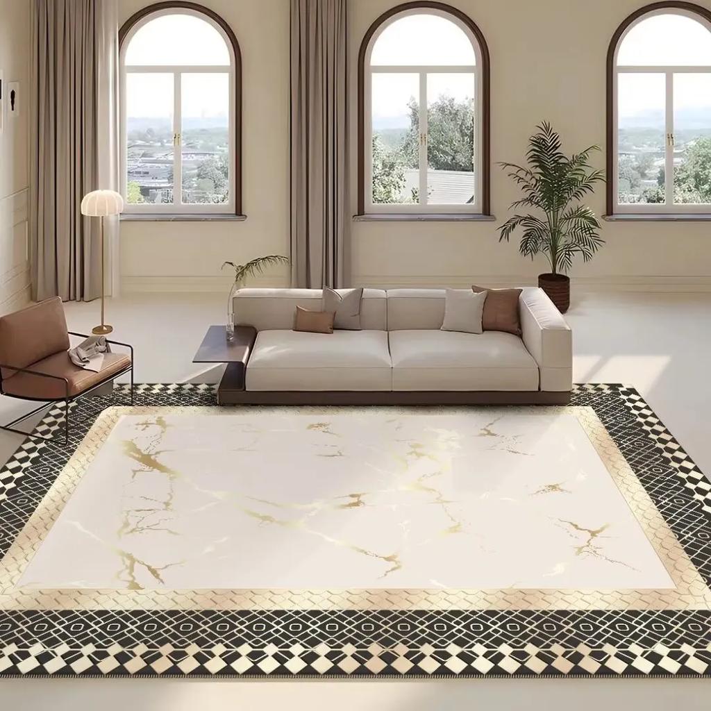 European Golden Living Room Carpet Luxury Commercial Hotel Decoration Large Area Rug for Bedroom Sofa Table Home Printing Mat