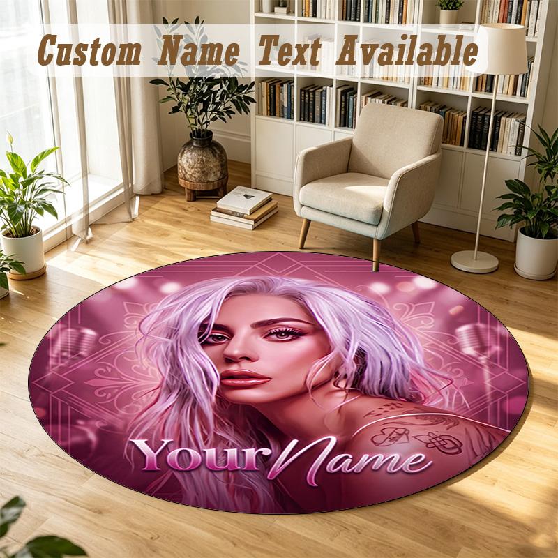 Round Rug Custom NameLady Gaga Pattern Non Slip Carpet Home Floor Decor