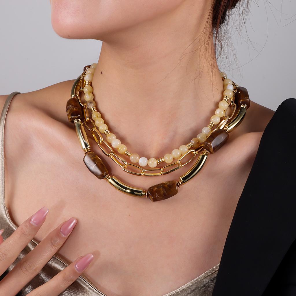 Collier Choker Bohème en Acrylique et Perles de Bambou pour Femmes Accessoires de Bijouterie Chunky