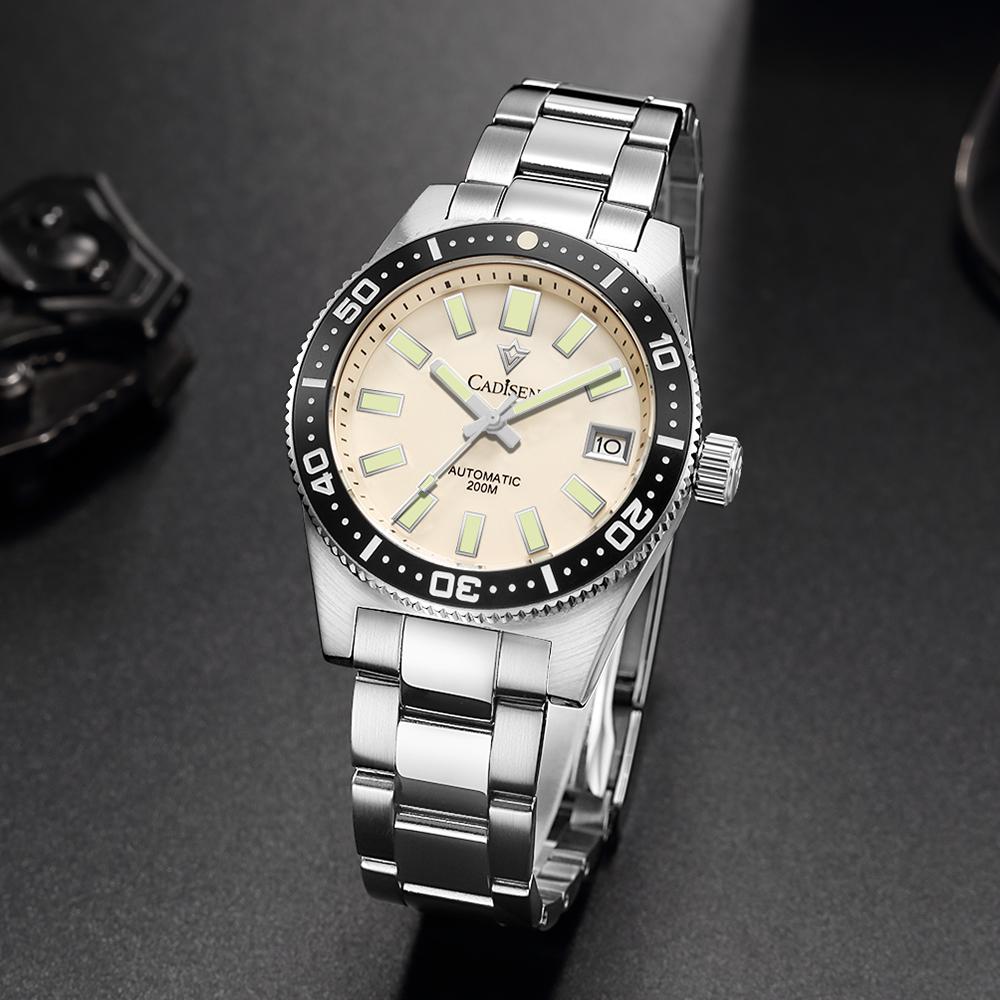 CADISEN New 38mm Diver Mens Watch Japan 8215 Automatic Mechanical Sapphire Glass Date Luminous 100M Waterproof Wrist Watch Men