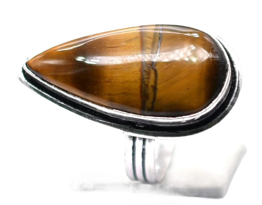 Tiger Eye Natural Gemstone Antique Silver Plated Ring US Size-8 R 5268