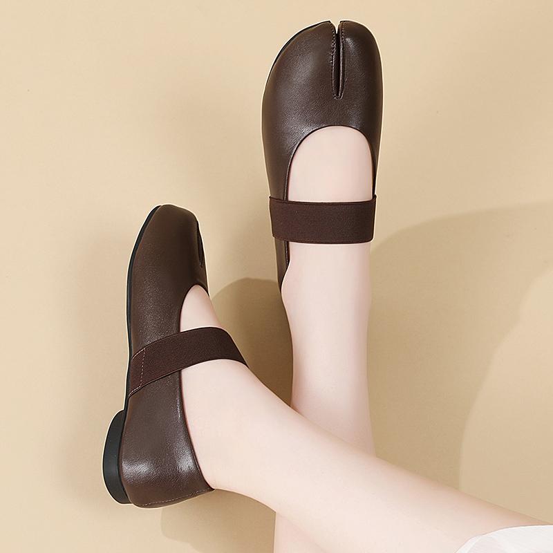 Women's Black Mary Janes Brown Leather Ballet Shoes Flats Casual Slip on Sandals Summer Maternity Shoes for Girls