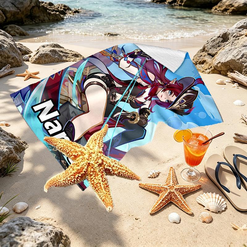 Custom Name Personalized Genshin Impact Print Beach Towel, for Trip Camping Beach Party Home Decor, Birthday Gift for Family & Friends