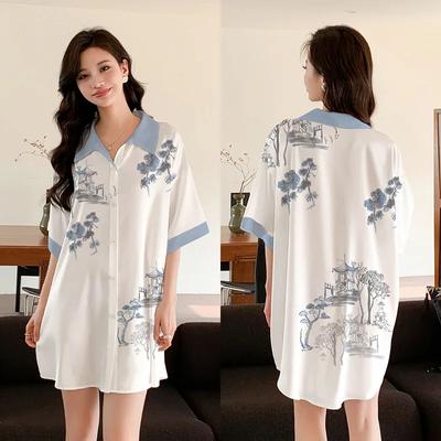 Camicia da notte da donna abbigliamento per la casa estivo sottile cardigan con bottoni confortevole casual ampio taglia grande