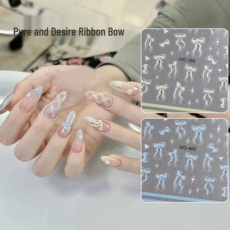 3D Ballet Bow & Ribbon Nail Stickers - DIY Nail Decals & Embossed Ornaments