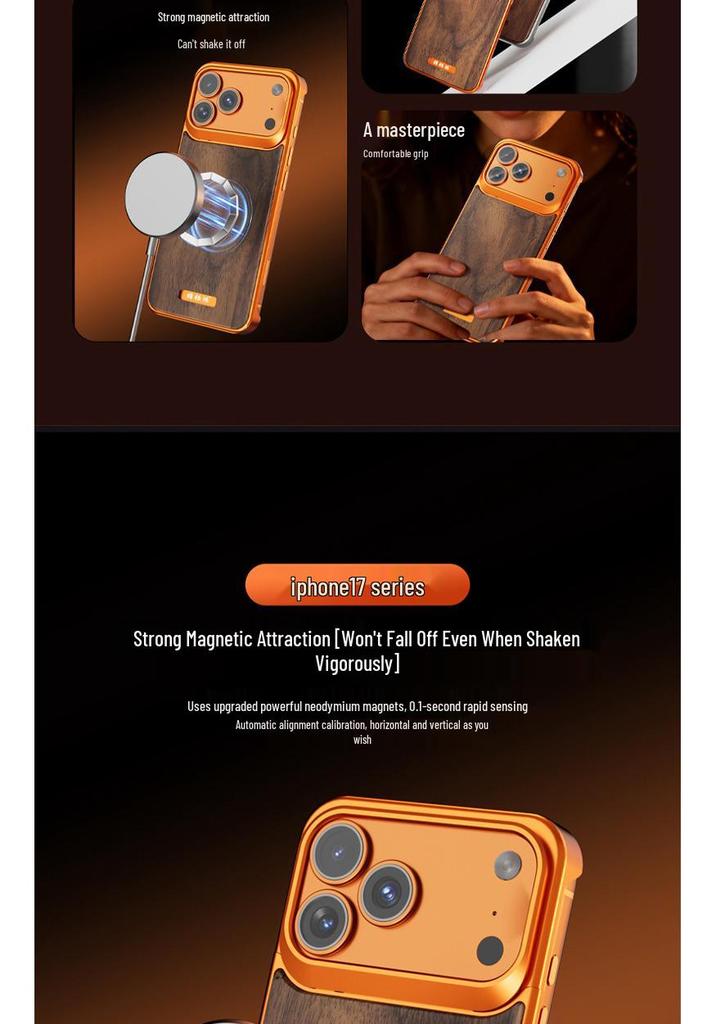 Walnut ProMax 16/15 Original Wood Magnetic Suction Phone Case with Aroma Metal Borderless Protection