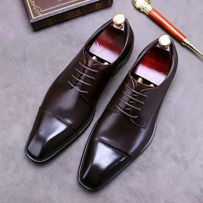 Fashion Men's Classic Oxford Leather Shoes Square Toe Leather Shoes Men's Business Dress Shoes D439