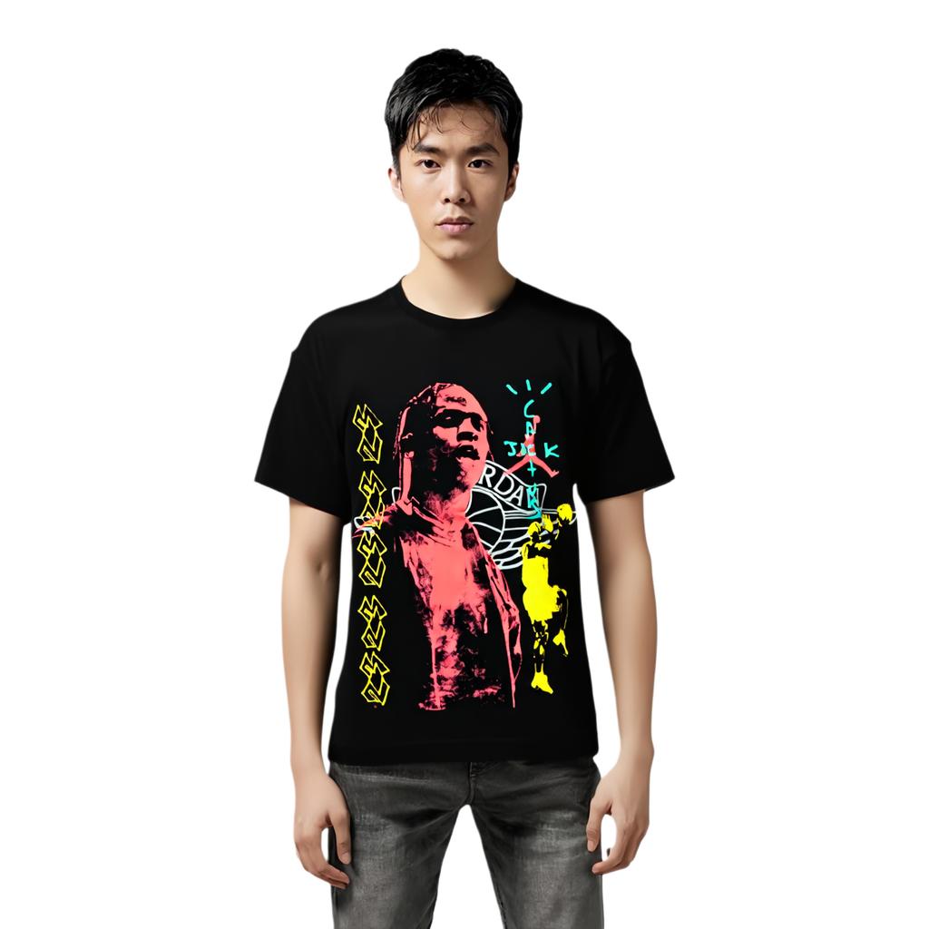 Air Jordan X Travis Scott Cactus Jack Asia Edition Blood Basketball Print Short Sleeve T-Shirt Men Tops Black CK4029-010