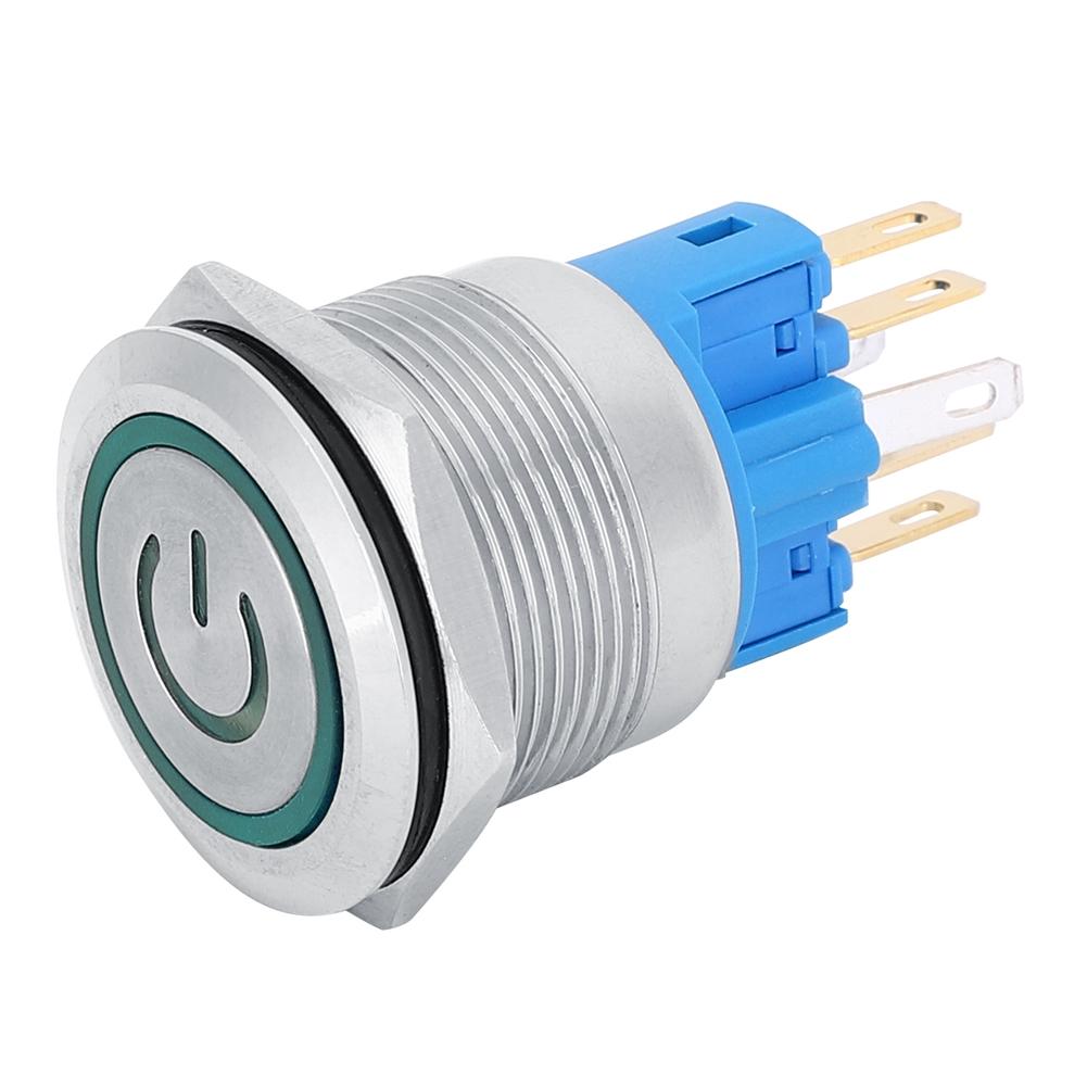 2Pcs IP65 DC1224V 22mm Stainless Steel Reset Button 6Pin Push Button Switch with SignGreen