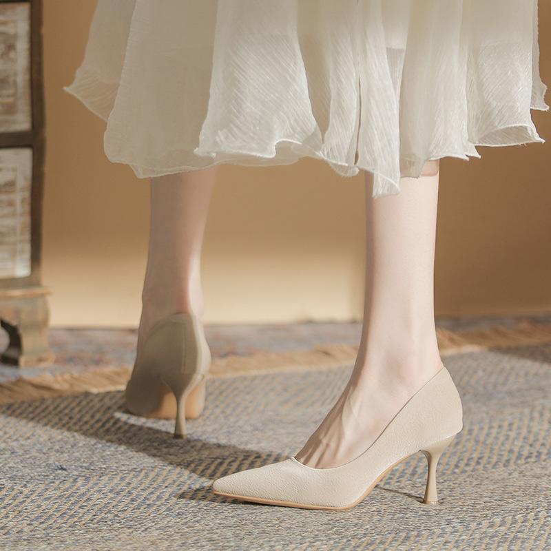 Pointed high heels women's spring and summer new French simple versatile temperament gentle work nude stiletto shoes