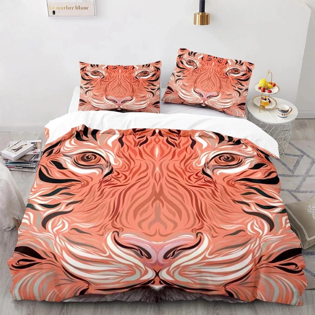 Flame Tiger 3D Bedding Set Cool Golden Duvet Cover Pillowcases Quilt Cover Gift Single Double Twin King Queen Polyester