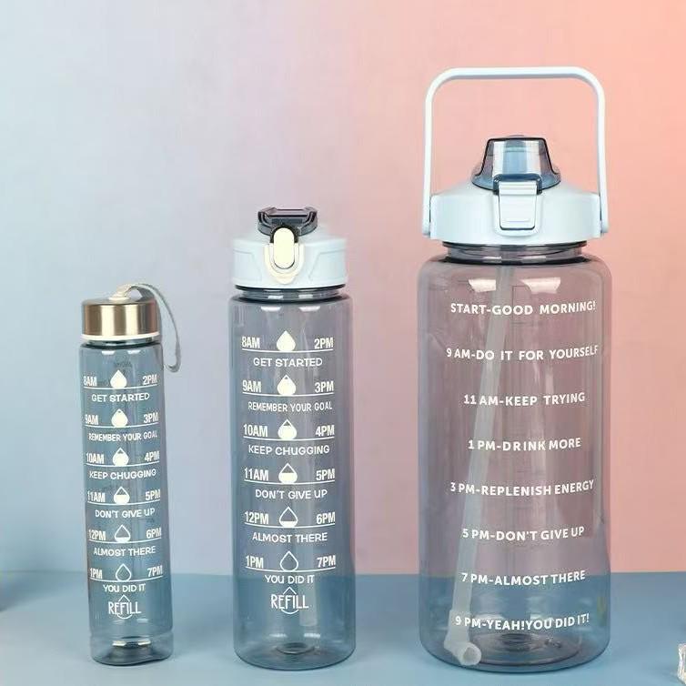 

High-Value Transparent Water Bottle Set: Large Capacity, Outdoor Sports, Three-Piece Gift Set 2000ml+750ml+300ml