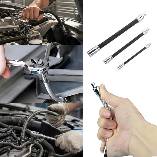 1/3Pcs Flexible Shaft Extension Bar 3/8" 1/4" 1/2" Drive Bendable Socket Wrench Extender