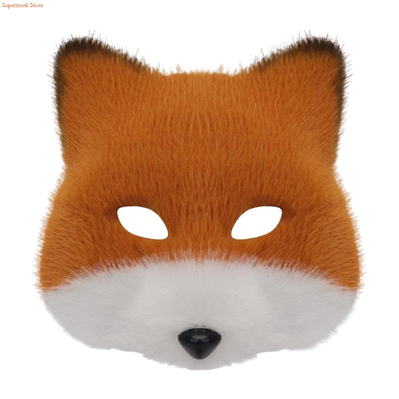 

Q5WE Animal Half Face Mask Foxes Wolf Mask Plush Cats Half Face Mask Halloween Cosplay Party Costumes Props for Women Men